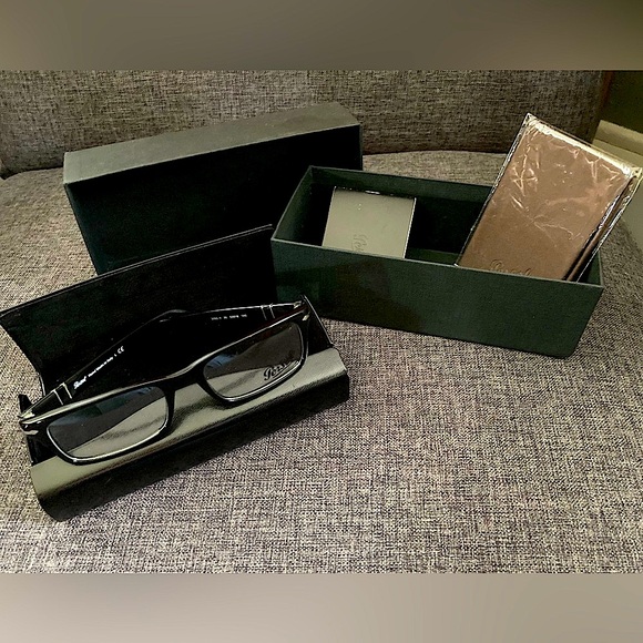 Persol PO3050V Black and Silver Rectangle Glasses Men's Eyeglasses